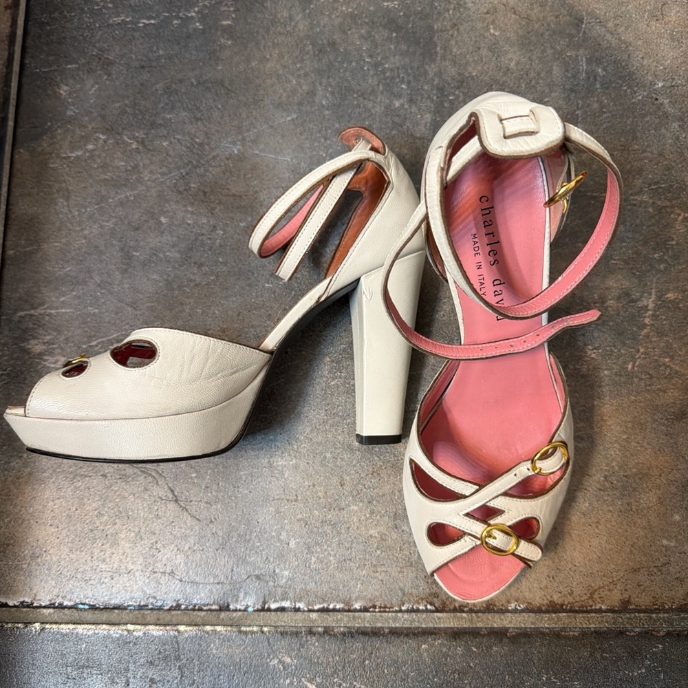 Charles David Cream Strappy Platform Heels
